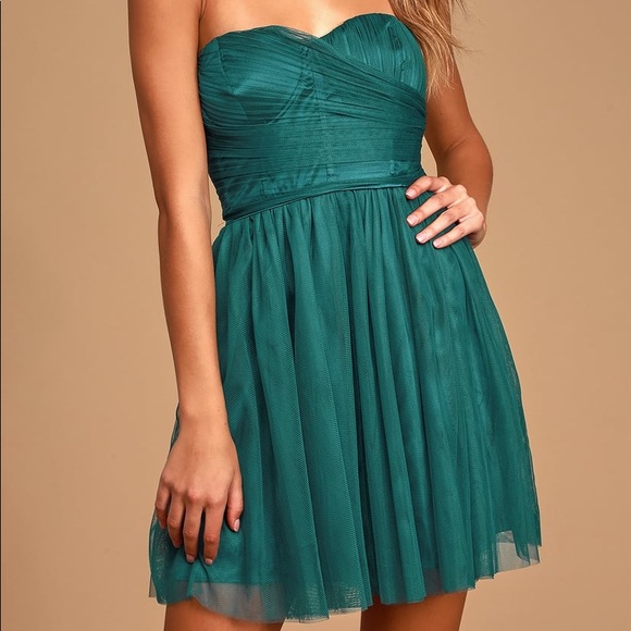 NWT LULU’S EmeraldGreen TulleStrapless SkaterDress - Picture 5 of 12